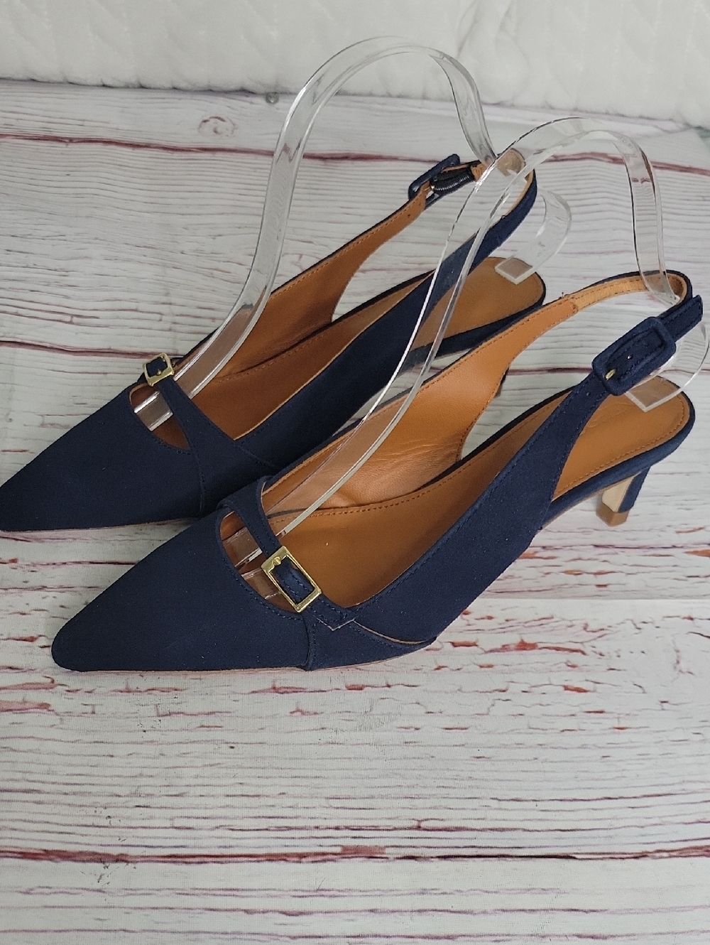 J. McLaughlin Dorothea Women's Navy Suede Slingback Kitten Heel Size 8 - Picture 4 of 12